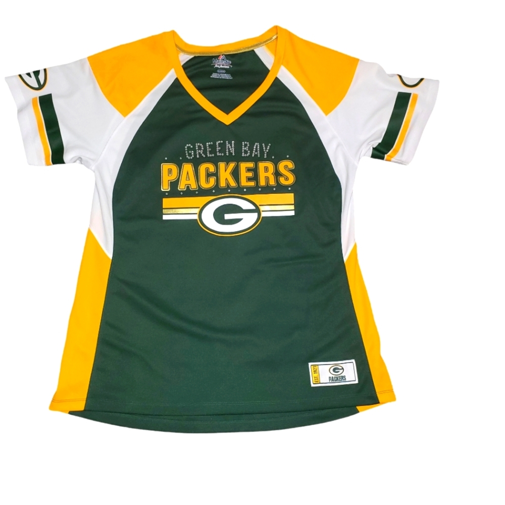 *EUC* Majestic Green Bay Packers Rhinestone Ladies Short Sleeve